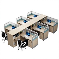 Bureau de travail commercial 4 places avec bibliothèque intégrée, design moderne et minimaliste, en bois, avec chaises de personnel assorties, en forme de barre