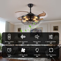 Ventilateur de plafond personnalisable style rétro ferme en fer noir DC 35W E26 avec lumière, pales et 6 vitesses pour chambre et appartement