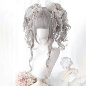 วิกผมหางม้าคู่สไตล์โลลิต้าสำหรับผู้หญิง Dcoucou ผมยาวหยิกพร้อมหน้าม้า โบว์สีขาว ไม่ต้องใช้กาว ครอบคลุมทั้งศีรษะ - Product Image 3