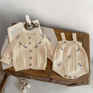 RTS Engepapa Winter <strong>Newborn</strong> Baby <strong>Knit</strong> Sweater Toddler <strong>Cardigan</strong> and Flower Embroidered Romper Custom Logo Baby Clothing Set - Product Image 6