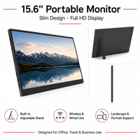 Moniteur portable OEM personnalisé de 15,6 pouces avec lecteur multimédia, support intégré, haut-parleurs doubles, design ultra-plat de 10 mm et batterie