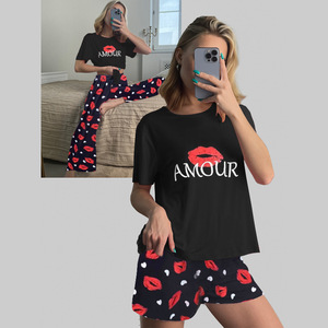 HANOU nuovo arrivo pantaloncini da donna <span class=keywords><strong>pigiama</strong></span> 3 set fiocco fiore di ciliegio abito da casa <span class=keywords><strong>pigiama</strong></span> Sexy da donna - Product Image 5