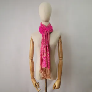 Vàng Hồng Pashmina khăn với tua Pashmina khăn choàng khăn phụ nữ Cashmere tùy chỉnh chiếc khăn Jacquard dệt