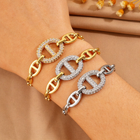 Bracelet tendance en forme de nez de cochon, entièrement orné de strass, en acier inoxydable plaqué or véritable 18 carats, bijou inaltérable pour femme