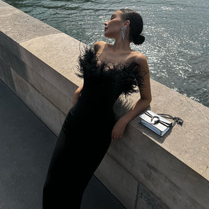 INS Fashion – robe d'automne à col en v pour <span class=keywords><strong>femmes</strong></span>, nouvelle collection 2023 - Product Image 3