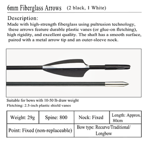 Nhà máy trực tiếp 6mm sợi thủy tinh đào tạo mũi tên với outsert mũi tên lời khuyên cho ngoài trời/lĩnh vực recurve thẳng kéo cung cho thể thao - Product Image 3