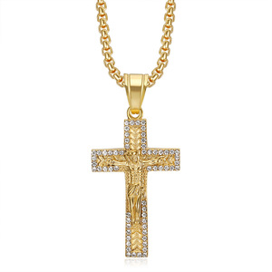 Gold Silber Kruzifix Kreuz Anhänger Halskette CZ Strass Umrandung 3D Jesus Korpus Kastenkette Herren Damen Christlicher Schmuck Großhandel - Product Image 5