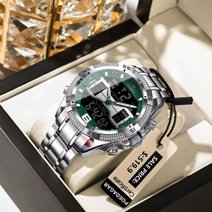 Montre sport pour homme POEDAGAR E103, double affichage analogique-numérique, quartz, étanche 3ATM, acier inoxydable - Product Image 2