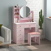 Modèles modernes en bois transparent au design nordique rose Panneau de particules Europe GM Home Bedroom Vanati Dressing Table Mirror for Hotel
