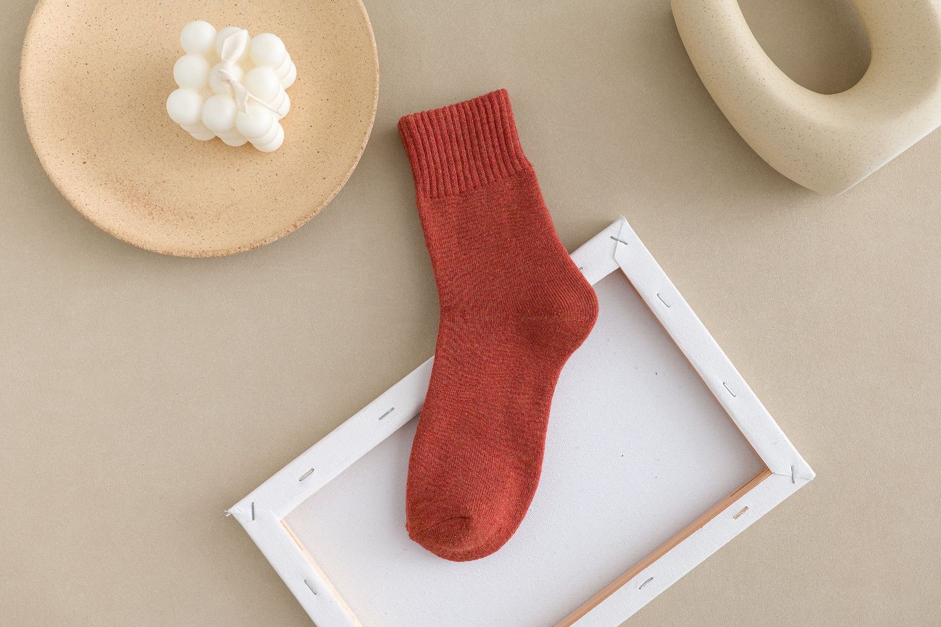 Womens terry socks-brick red