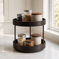 Support de rangement double niveau moderne en bambou pour épices avec plateau, pour comptoir de cuisine, étagère de rangement pour bouteilles d'assaisonnement, vente en gros