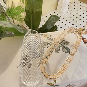 Plateau de service long en verre cristal avec feuille d'or pour fruits, snacks, noix et bonbons, idéal pour le dropshipping Shopify et comme centre de table - Product Image 3