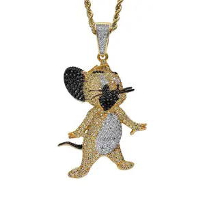 Classic Iced Out Cartoon Pendants Cat and Mouse Character With Stainless Steel Chain Diamond Cartoon Pendant Men Jewelry