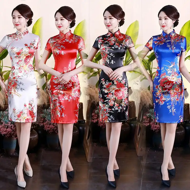 中国の伝統的な衣装女性タイトなボディコンドレスチャイナサム唐スーツプリントドレス