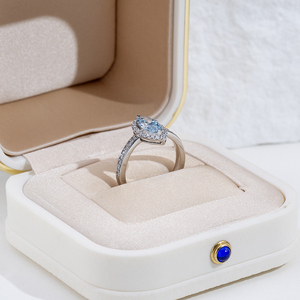 Messi Jewelry MSR-2060 PT950 Marquise Cut Halo Blue Lab Grown <b>Diamond</b> <b>Ring</b> for Party - Product Image 2
