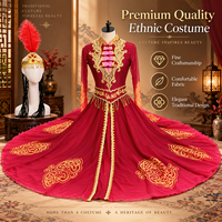 Costume de danse folklorique du Xinjiang pour femmes, dégradé rouge professionnel, broderie dorée de luxe, robe de scène avec coiffe