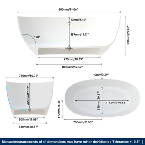 Maydon อ่างอาบน้ำทรงรีแบบอิสระทำจากเรซินหินสีขาวทันสมัยเป็นมิตรกับสิ่งแวดล้อมทนทาน - Product Image 6