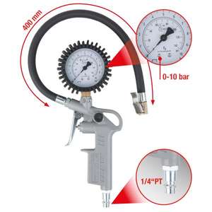 KS TOOLS - 515.1960 Calibrated <b>tyre</b> filling <b>gauge</b>, 0-10 bar - EAN 4042146215050 BRAKES AND WHEELS - Product Image 2
