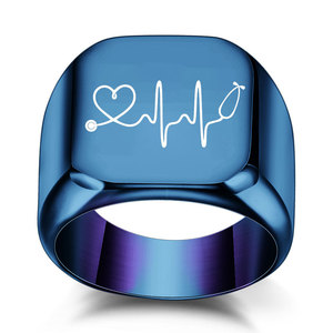 Men's Stainless Steel <b>Ring</b> 18MM Heart ECG Design Laser Engraved Gift Jewelry - Product Image 5