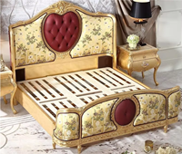 Lit Queen Size Benoge en Tissu Rétro Français 1800x2000mm Style Européen Deluxe Meubles de Maison Doux pour Chambre à Coucher