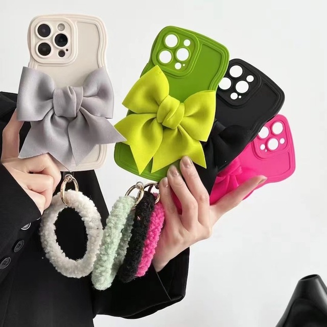 For iphone 7 8 X XS XR 11 12 13 14 Plus Pro Max Bowknot Bow Phone Case With Wrist Strap Girls Phone Case