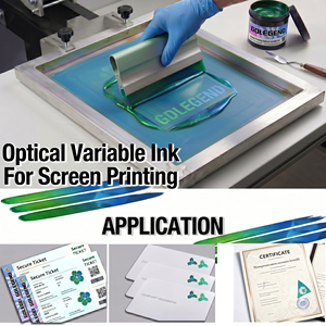 Tinta variable óptica de serigrafía directa de fábrica GDLEGEND <span class=keywords><strong>para</strong></span> documento antifalso F14 verde hierba a azul OVIInk con muestra - Product Image 4