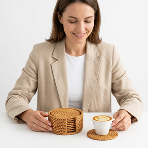 Classic Textured Wood Handmade Extra Large Reusable Food Grade Round Mats & Pads for <b>Ceramic</b> Glass or Wooden Tableware - Product Image 1