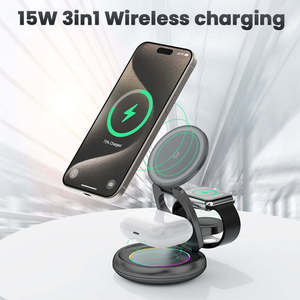 Support de chargeur sans fil magnétique pliable 3 en 1 15W à charge rapide, prend en charge les téléphones mobiles portables de type C, sortie 5V/1A - Product Image 4