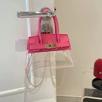 Sac bandoulière de loisirs transparent en PVC de haute qualité pour femme avec garniture en cuir, approuvé pour les stades, avec chaîne