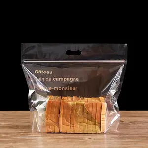 O costume imprimiu o pão plástico claro ensaca o brinde inferior liso do produto comestível empacotando o saco com zíper