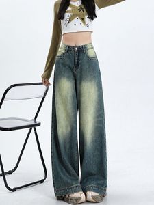 Pantalones vaqueros cargo de cintura alta para mujer al por mayor pantalones vaqueros de pierna ancha con bolsillo y solapa pantalones vaqueros rectos acampanados drapeados ropa de calle informal - Product Image 6