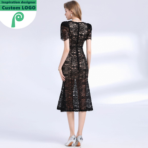 En stock, Robe de soirée élégante en dentelle, style princesse, robe noire élégante pour femmes, robe midi d'été - Product Image 5