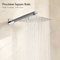 Ensemble de robinetterie de douche thermostatique réglable en hauteur avec barre coulissante carrée, kit de douchette à main, fixation murale, finition brossée, jet doux effet pluie