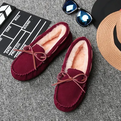 Shoes Women Winter Womens Flat Shoes Australian Sheepskin Casual Loafers Slip On Women's loafers with fur inside