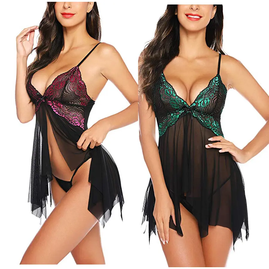 W410 Noite Desgaste Picante Transparente Babydoll Elegante Mulheres Maduras Sexy Pijama Lingerie