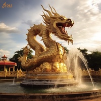 Fontaine annulaire de piscine de jardin extérieur décorer une grande Statue de dragon chinois en métal sculpture à la main en bronze doré Sculpture Loong