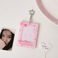 Tempat Kartu Motif Bintang dan Polkadot, Tempat Kartu Kecil 3-inci untuk Anak Perempuan, Gantungan Tas Pelajar, Gantungan Kunci Tempat Kartu Kpop