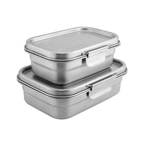 Rectangular 800ml Bento Lunch Box for kids Stainless Steel Bento Box Food Container Storage Box With Wing Clips