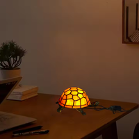 Lampe de table d'appoint miniature Jingangwan de style traditionnel, en verre teinté, motif tortue, pour éclairage d'ambiance animalier