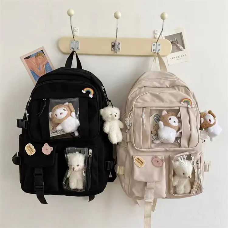 Atacado Grande capacidade estilo japonês mochilas escolares das meninas com pequeno urso para adolescentes