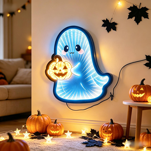Luce Decorativa da Parete Personalizzata Art Deco con <span class=keywords><strong>Specchio</strong></span> Infinito LED a Forma di Fantasma e Zucca, Certificata RoHS, per Feste di Compleanno e Matrimoni - Product Image 3