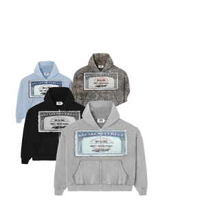 Sweat à capuche zippé surdimensionné pour homme 100% coton brodé graphique court à capuche accessoire de saison d'hiver - Product Image 1