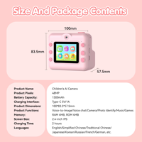 Cámara de Fotos para Niños, 48MP HD, Doble Lente, Impresión Instantánea, Impresión Térmica, Vlogging para Niños y Niñas, Regalo Navideño, Venta al por Mayor