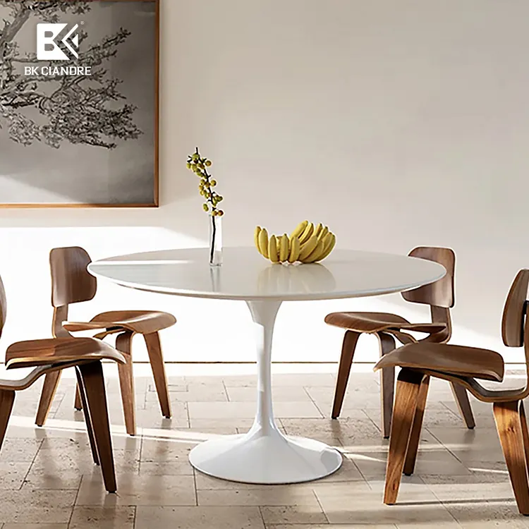 BKX рама из нержавеющей стали 4 местный современная роскошная белая посуда круглая мраморная столешница в форме тюльпана от обеденный стол для столовой мебели