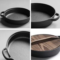 Wajan Besi Cor Modern 22-35cm, Warna Hitam, untuk Pancake, Masakan Dapur, Wok, Penggorengan, Panci, Casserole, Panci Bertutup Dua Pegangan