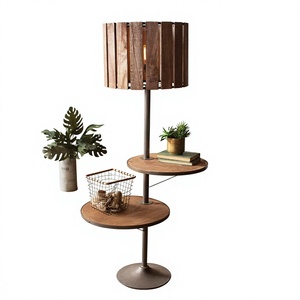 Industrial Floor Lamp Wood Shade Cylindrical Design Metal Base Adjustable Height LED 2700K Warm White - Product Image 3