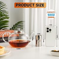 Théière en verre borosilicate 50OZ/1500ML avec infuseur amovible, compatible cuisinière et micro-ondes, bouilloire transparente pour thé en vrac
