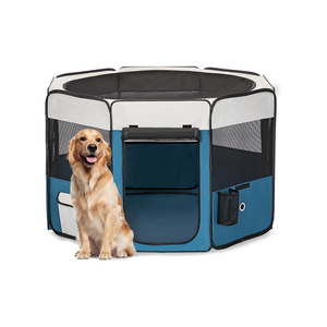 Parc pour chien portable et pliable en acier inoxydable et nylon respirant, grande capacité, tente pour animaux de compagnie pour voyages intérieurs/extérieurs - Product Image 1