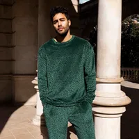 Ensemble de survêtement élégant pour homme, style tendance, grande taille, logo personnalisé, imprimé léopard vert, velours premium, deux pièces