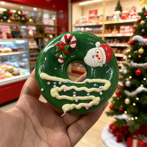 Adornos Navideños de Plástico con Forma de Donut, Color Verde, Incluye Gorro, Decoración Festiva con Cereza, Regalo para Crear un Ambiente Navideño - Product Image 1